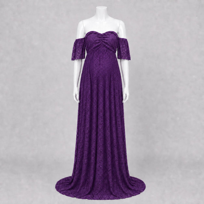 Babymoon Off Shoulder Maternity Gown Dress -Purple