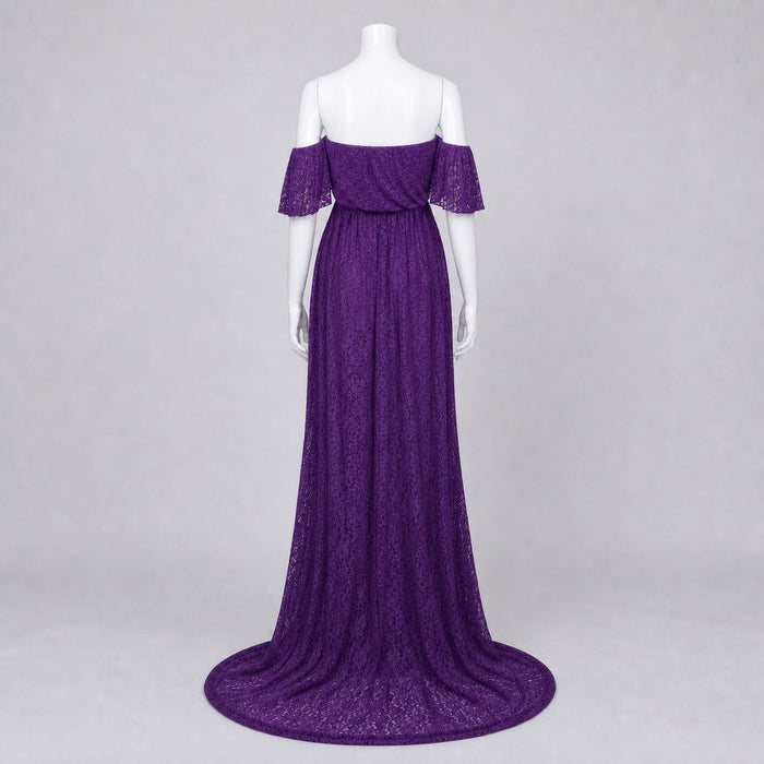 Babymoon Off Shoulder Maternity Gown Dress -Purple