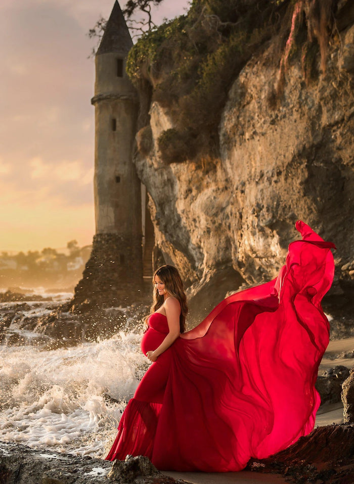 Babymoon Off Shoulder Stretchable Maternity Gown Dress | Red