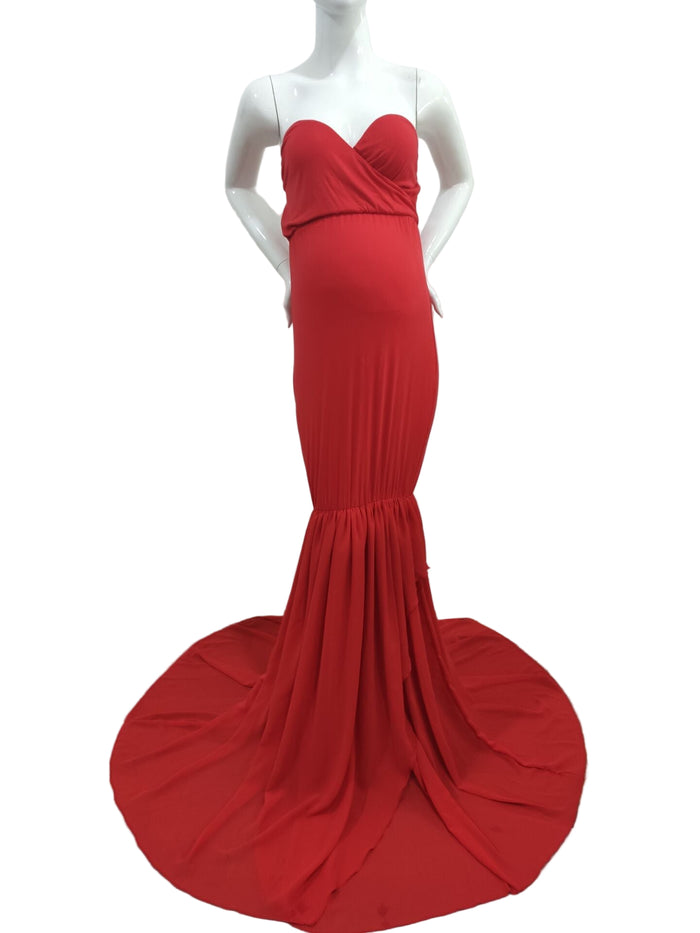 Babymoon Off Shoulder Stretchable Maternity Gown Dress | Red