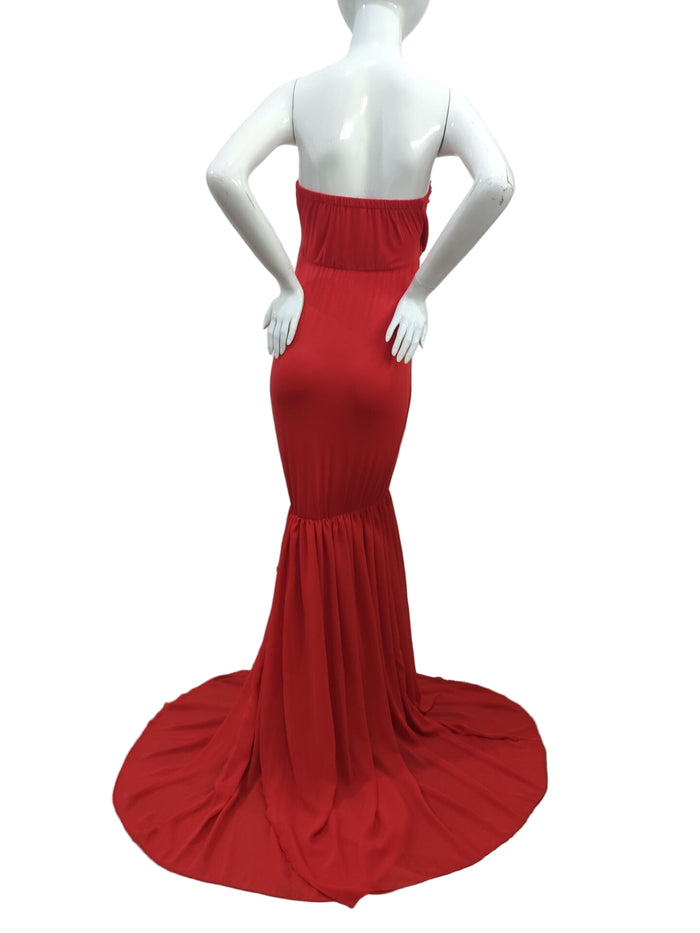 Babymoon Off Shoulder Stretchable Maternity Gown Dress | Red