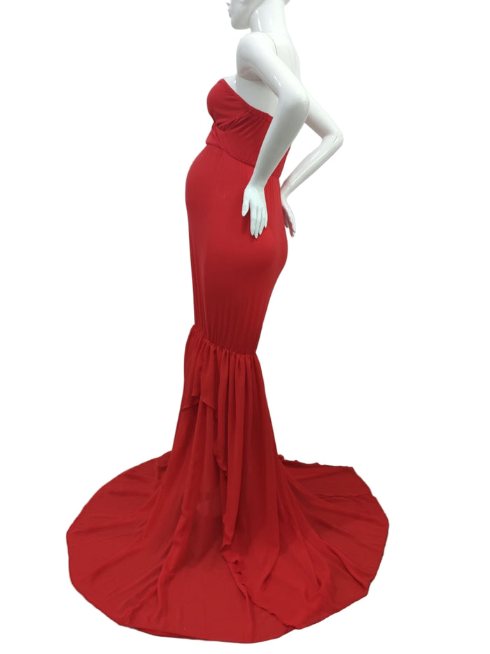 Babymoon Off Shoulder Stretchable Maternity Gown Dress | Red