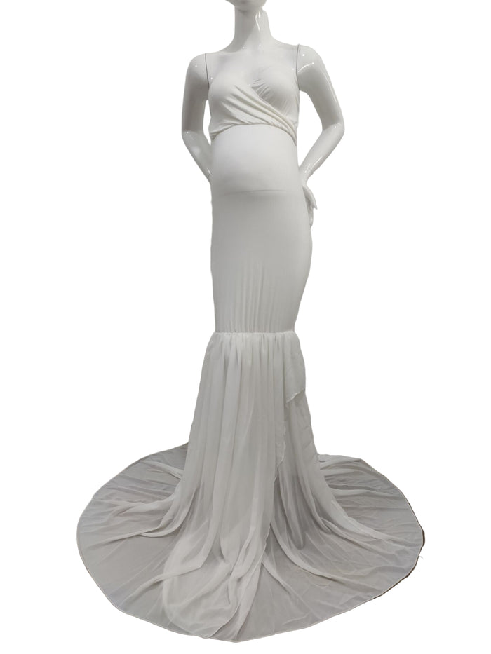 Babymoon Off Shoulder Stretchable Maternity Gown Dress | White