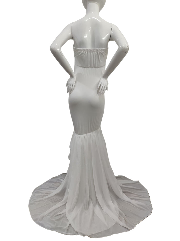 Babymoon Off Shoulder Stretchable Maternity Gown Dress | White