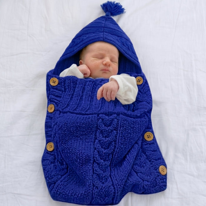 Babymoon Organic Knitted Woollen Swaddle Sleeping Bag | 0-3M  - Blue