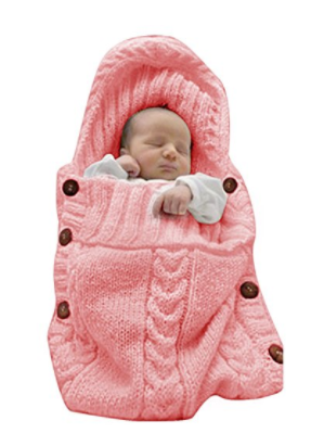 Babymoon Organic Knitted Woollen Swaddle Sleeping Bag | 0-3M  - Peach