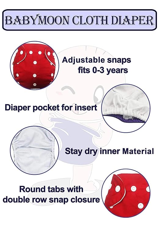 Babymoon | Pack of 14 | Washable Adjustable Reusable Cloth Diaper | Insert