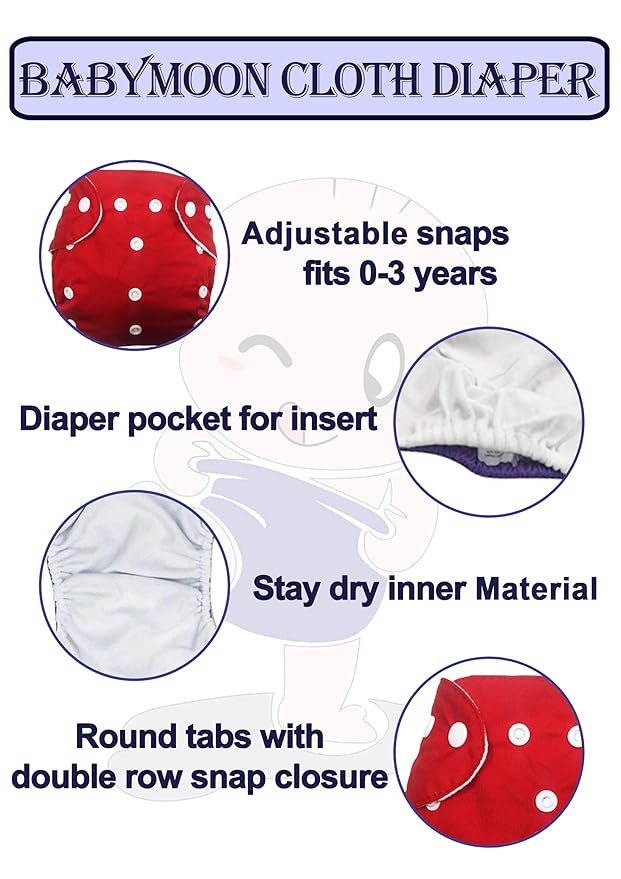 Babymoon (Pack of 2) Washable Adjustable Reusable Cloth Diaper