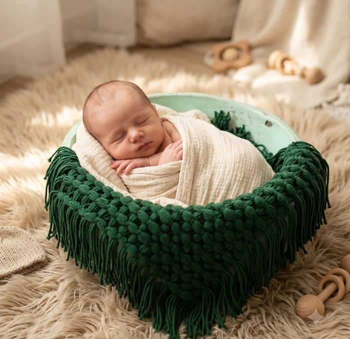 Babymoon Petal Layer Blanket Basket Filler | Baby Photography Props| Dark Green
