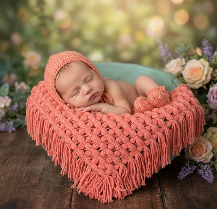 Babymoon Petal Layer Blanket Basket Filler | Baby Photography Props| Dark Pink