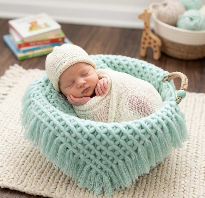 Babymoon Petal Layer Blanket Basket Filler | Baby Photography Props| Green