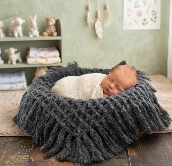 Babymoon Petal Layer Blanket Basket Filler | Baby Photography Props| Grey