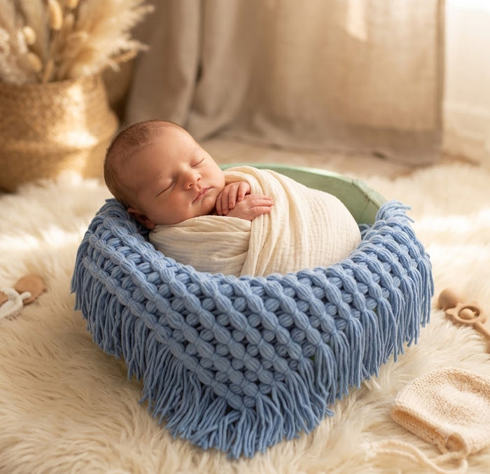 Babymoon Petal Layer Blanket Basket Filler | Baby Photography Props| Light Blue