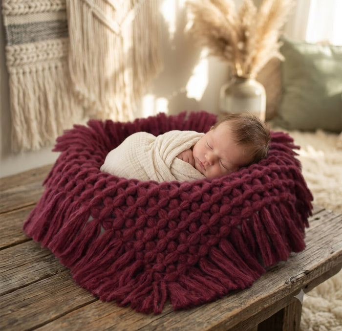 Babymoon Petal Layer Blanket Basket Filler | Baby Photography Props| Maroon