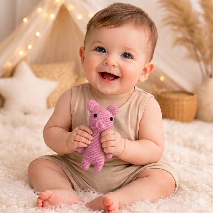 Babymoon Piggy (17 Cm) Handmade Knitted Stuffed Animal Baby Kids Photography Shoot Props Organic Toys