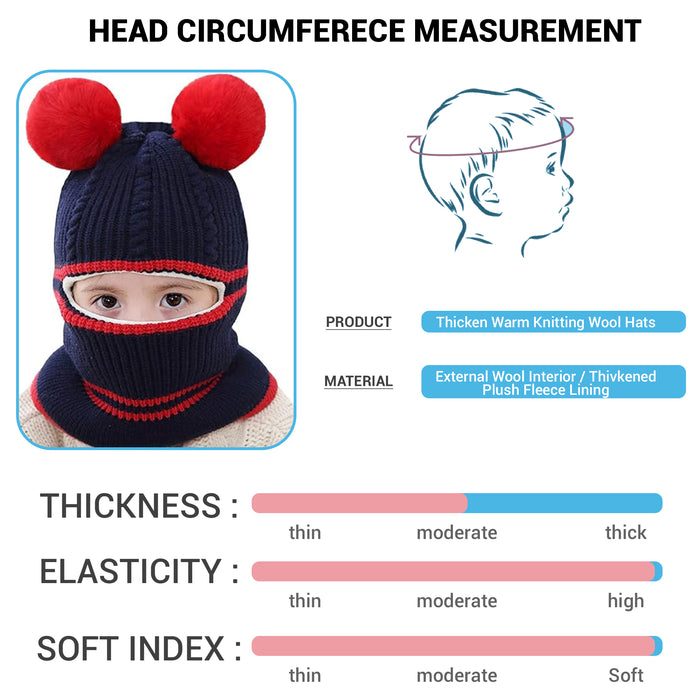 Babymoon Pom-Pom Knit Winter Kids Boys Girls Monkey Cap Baby Hat | Navy Blue | 2-8 yr