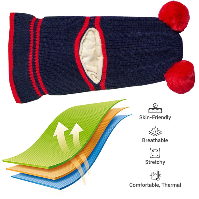 Babymoon Pom-Pom Knit Winter Kids Boys Girls Monkey Cap Baby Hat | Navy Blue | 2-8 yr