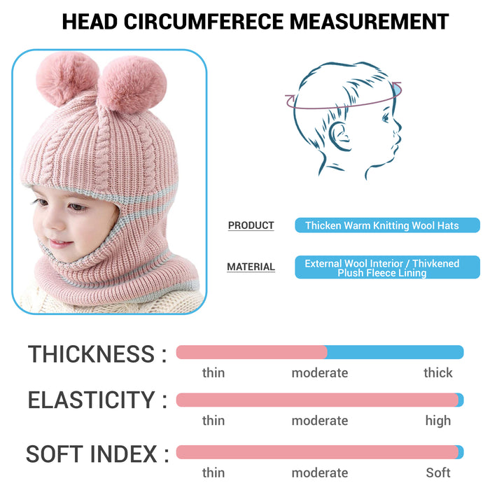 Babymoon Pom-Pom Knit Winter Kids Boys Girls Monkey Cap Baby Hat | Pink | 2-8 yr