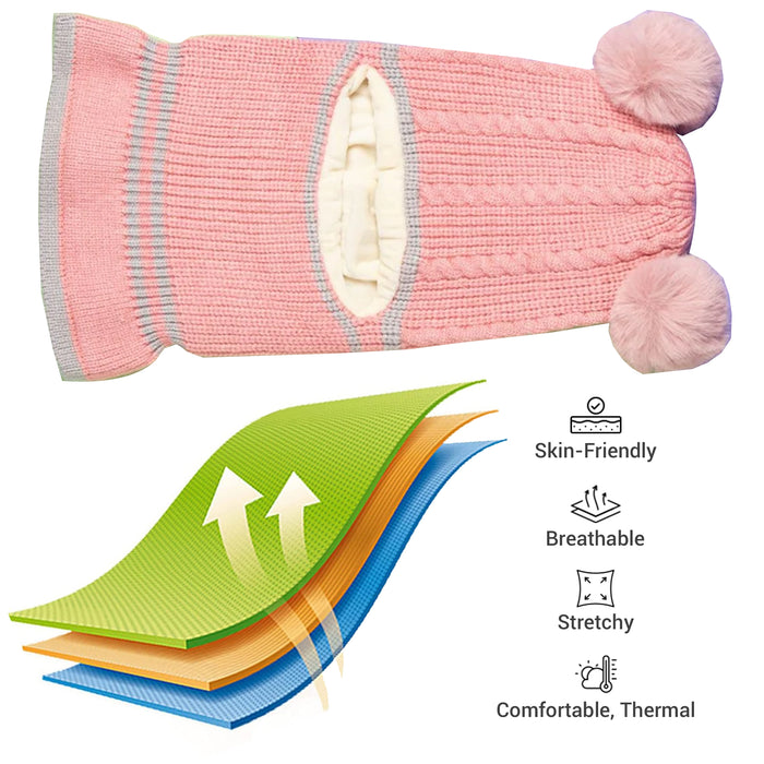 Babymoon Pom-Pom Knit Winter Kids Boys Girls Monkey Cap Baby Hat | Pink | 2-8 yr