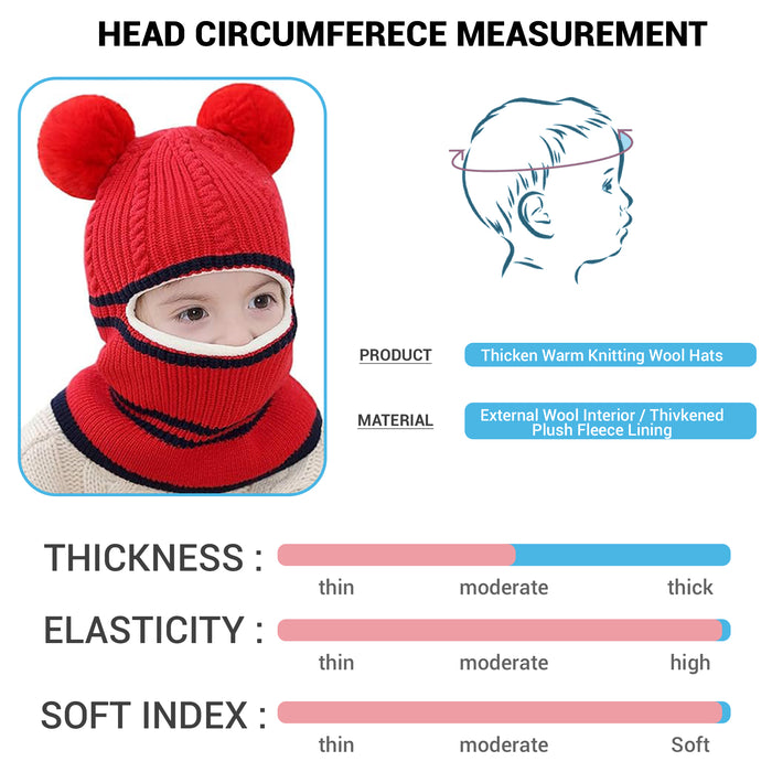 Babymoon Pom-Pom Knit Winter Kids Boys Girls Monkey Cap Baby Hat | Red | 2-8 yr