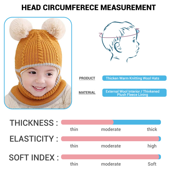 Babymoon Pom-Pom Knit Winter Kids Boys Girls Monkey Cap Baby Hat | Yellow | 2-8 yr