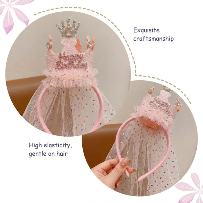 Babymoon Princess Birthday Party Girls Crown Headband with Veil | Hair Accessories | 3-8 Yrs