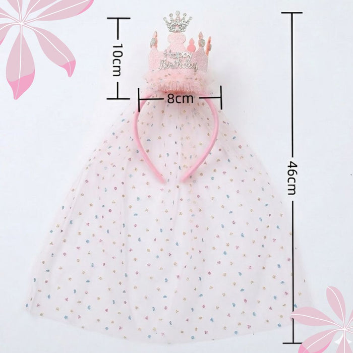 Babymoon Princess Birthday Party Girls Crown Headband with Veil | Hair Accessories | 3-8 Yrs