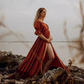 Babymoon Puff Sleeve Front Slit Maternity Gown Dress | Orange