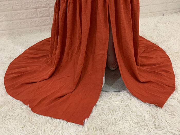 Babymoon Puff Sleeve Front Slit Maternity Gown Dress | Orange