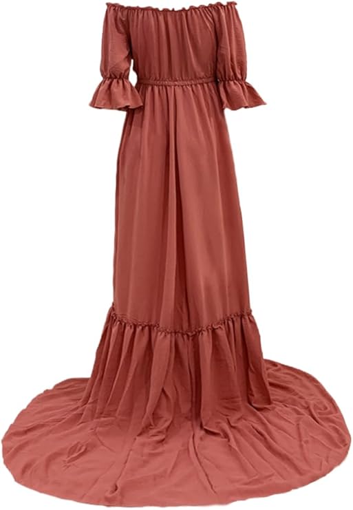 Babymoon Puff Sleeve Front Slit Maternity Gown Dress | Pink Carnation