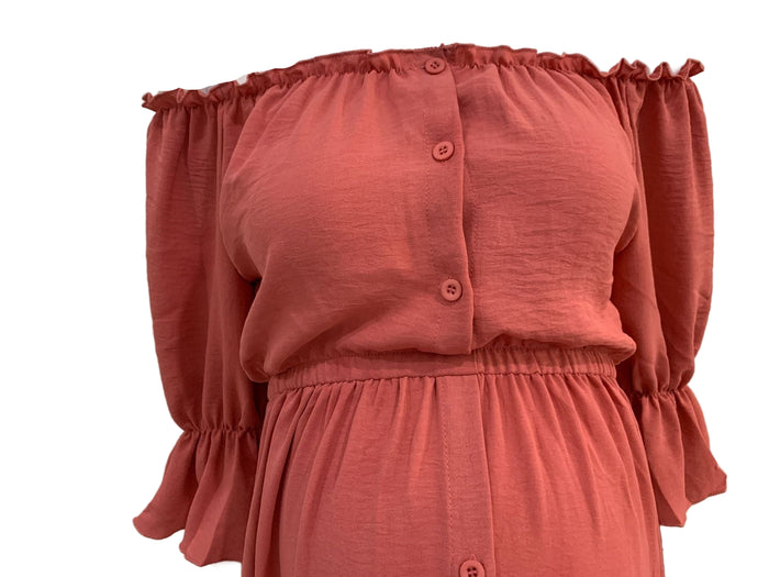 Babymoon Puff Sleeve Front Slit Maternity Gown Dress | Pink Carnation