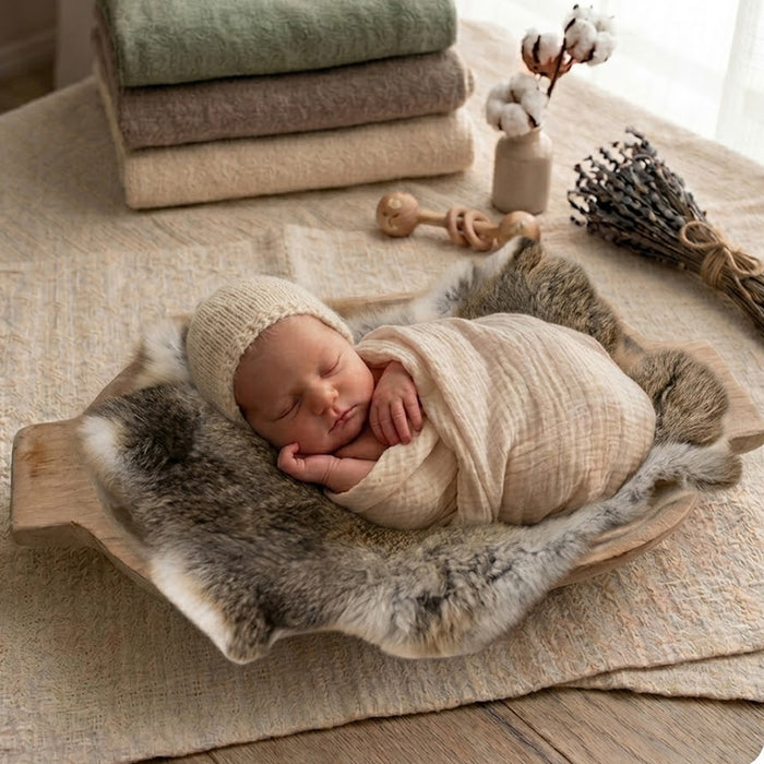 Babymoon Rabbit Fur | Basket Filler | Baby Photography Props | Dual Tone | Grey White