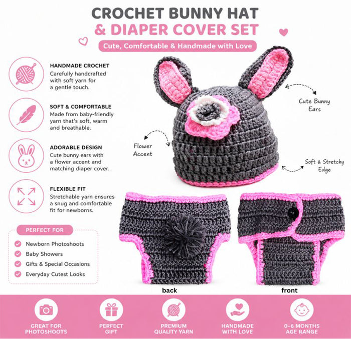 Babymoon Rabbit Newborn Photography Crochet Outfit Costume - Grey