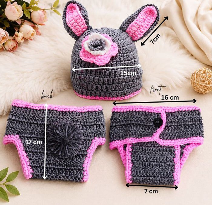 Babymoon Rabbit Newborn Photography Crochet Outfit Costume - Grey