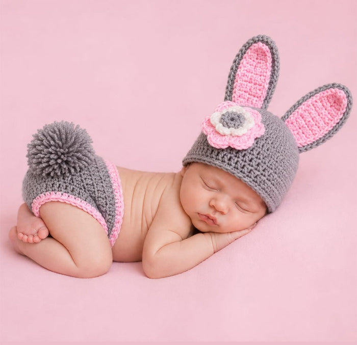Babymoon Rabbit Newborn Photography Crochet Outfit Costume - Grey