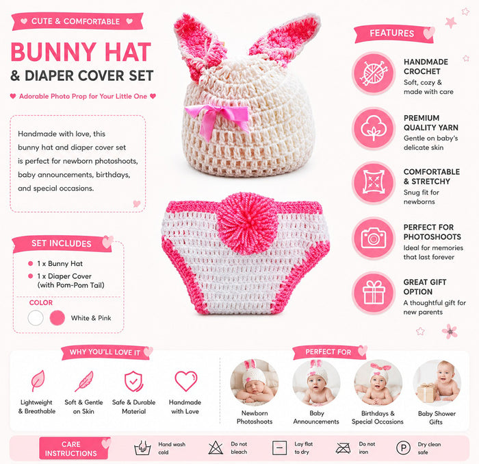 Babymoon Rabbit Newborn Photography Crochet Outfit Costume - White
