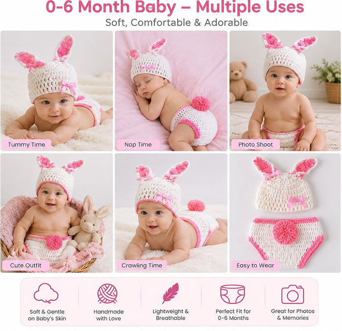 Babymoon Rabbit Newborn Photography Crochet Outfit Costume - White
