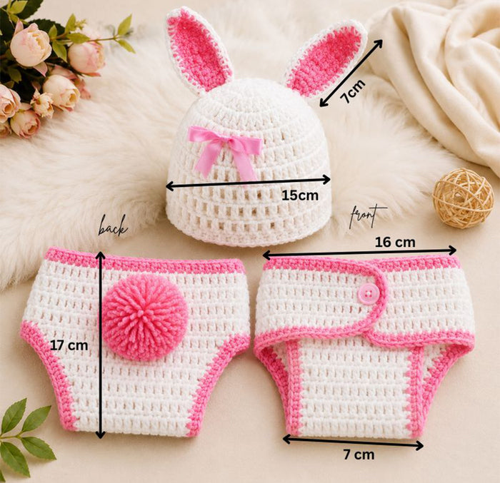 Babymoon Rabbit Newborn Photography Crochet Outfit Costume - White