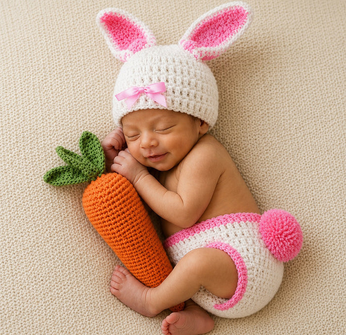Babymoon Rabbit Newborn Photography Crochet Outfit Costume - White