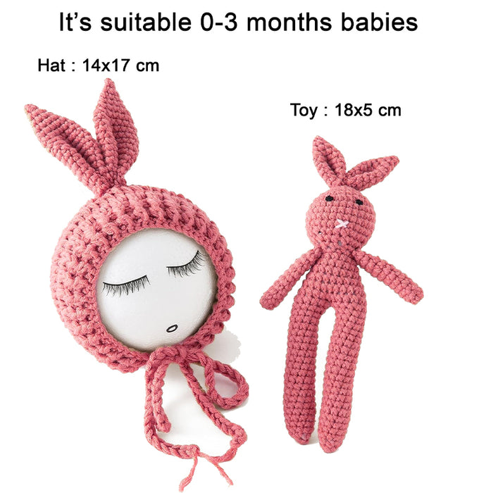 Babymoon Rabbit Toy with Cap New Born Baby Photography Shoot Props Costumes- Pink