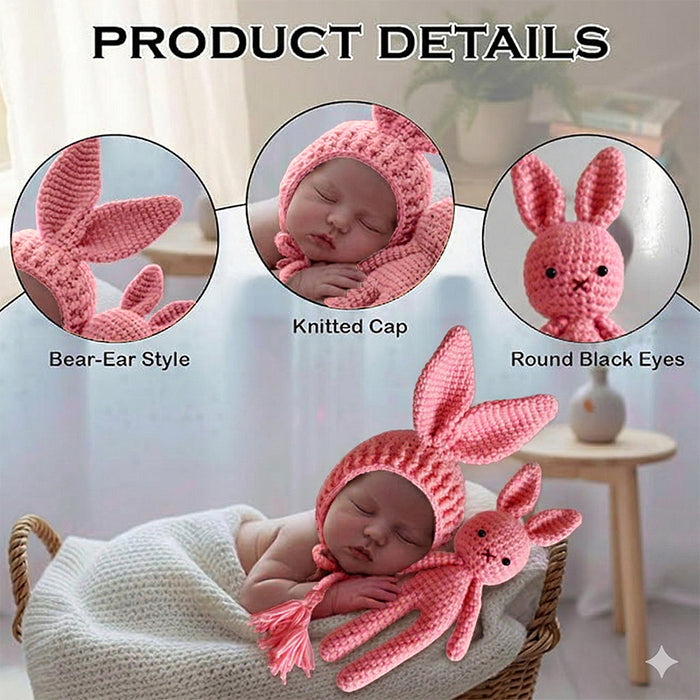 Babymoon Rabbit Toy with Cap New Born Baby Photography Shoot Props Costumes- Pink