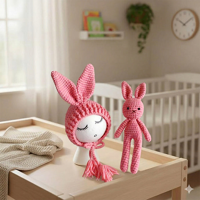 Babymoon Rabbit Toy with Cap New Born Baby Photography Shoot Props Costumes- Pink
