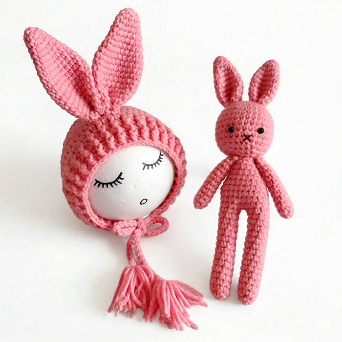 Babymoon Rabbit Toy with Cap New Born Baby Photography Shoot Props Costumes- Pink