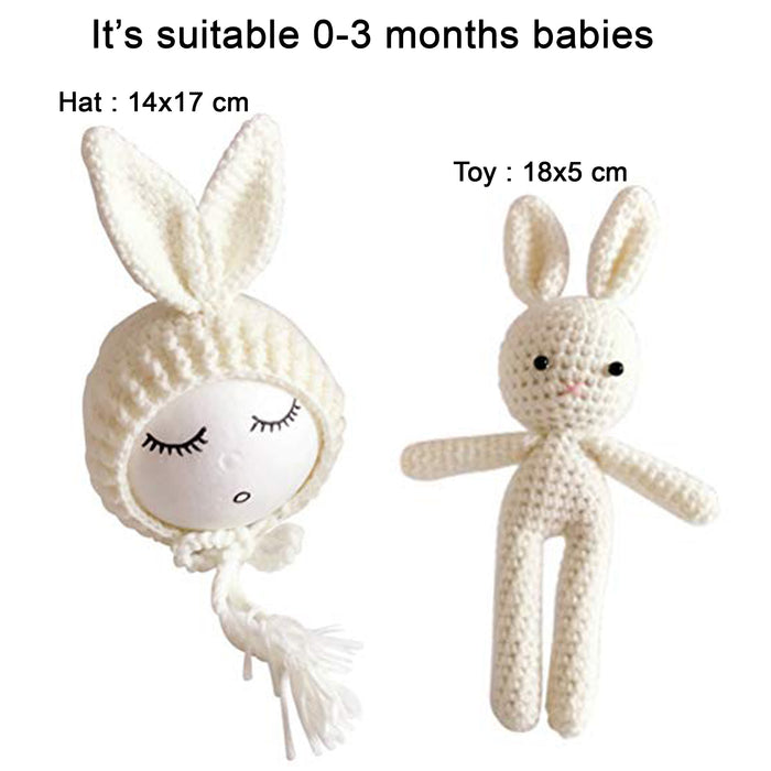Babymoon Rabbit Toy with Cap New Born Baby Photography Shoot Props Costumes- White
