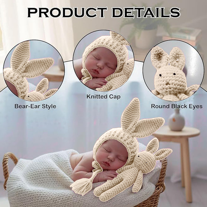 Babymoon Rabbit Toy with Cap New Born Baby Photography Shoot Props Costumes- White