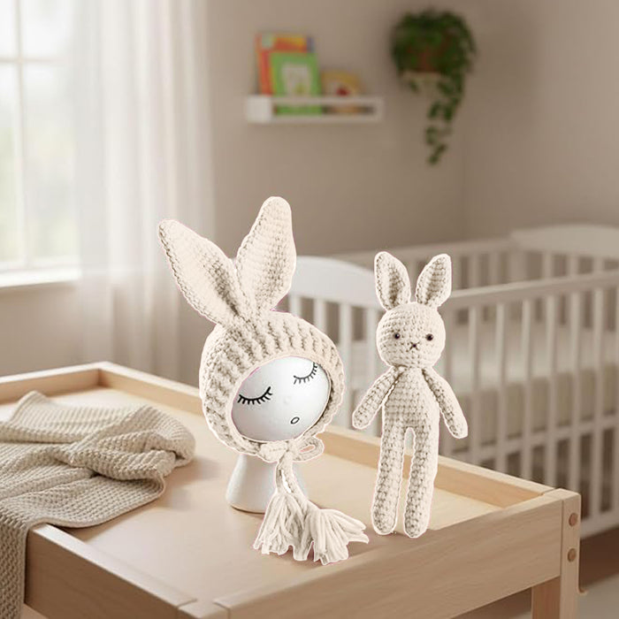 Babymoon Rabbit Toy with Cap New Born Baby Photography Shoot Props Costumes- White