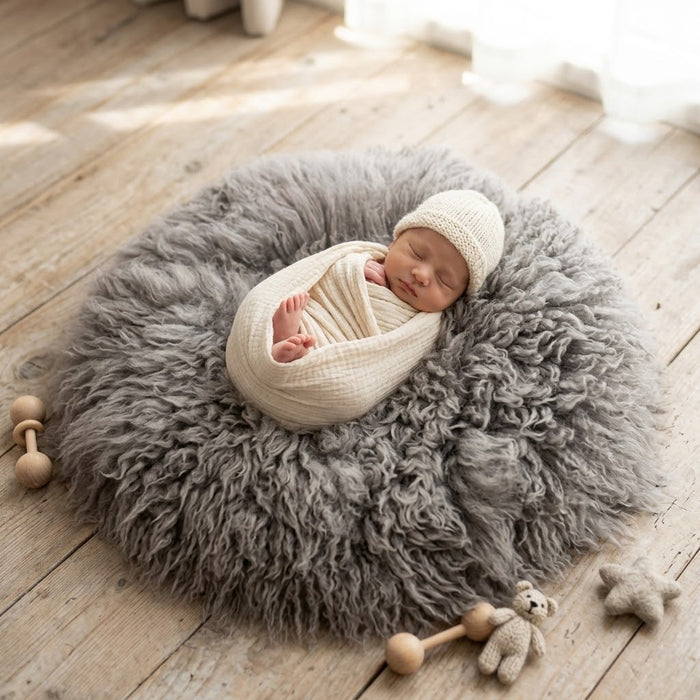 Babymoon Round Wool Fur (60CM) Photoshoot Props - Grey