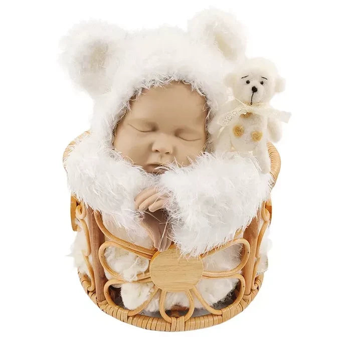Babymoon Rustic Blossom Round Cane Bamboo Basket | Wooden Properties | Baby Photography Props