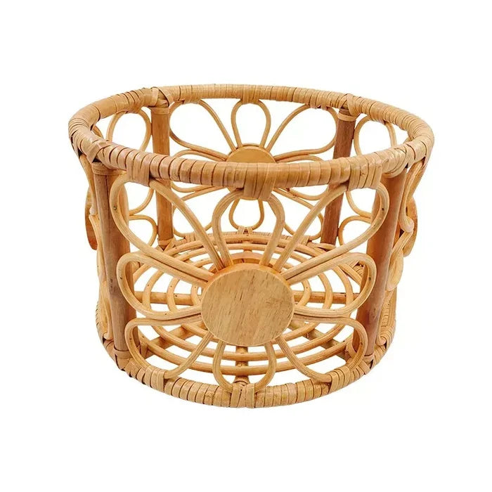 Babymoon Rustic Blossom Round Cane Bamboo Basket | Wooden Properties | Baby Photography Props