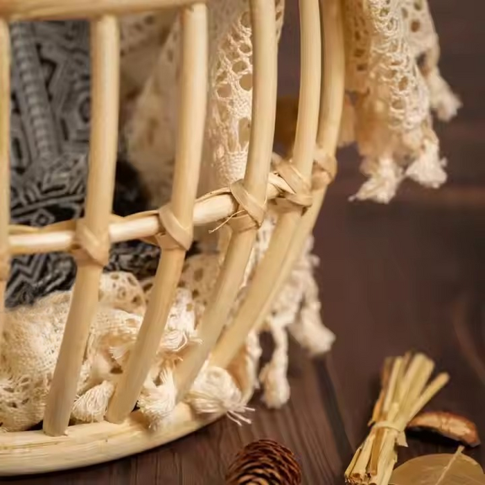 Babymoon Rustic Cane Lotus Basket | Wooden Properties | Baby Photography Props